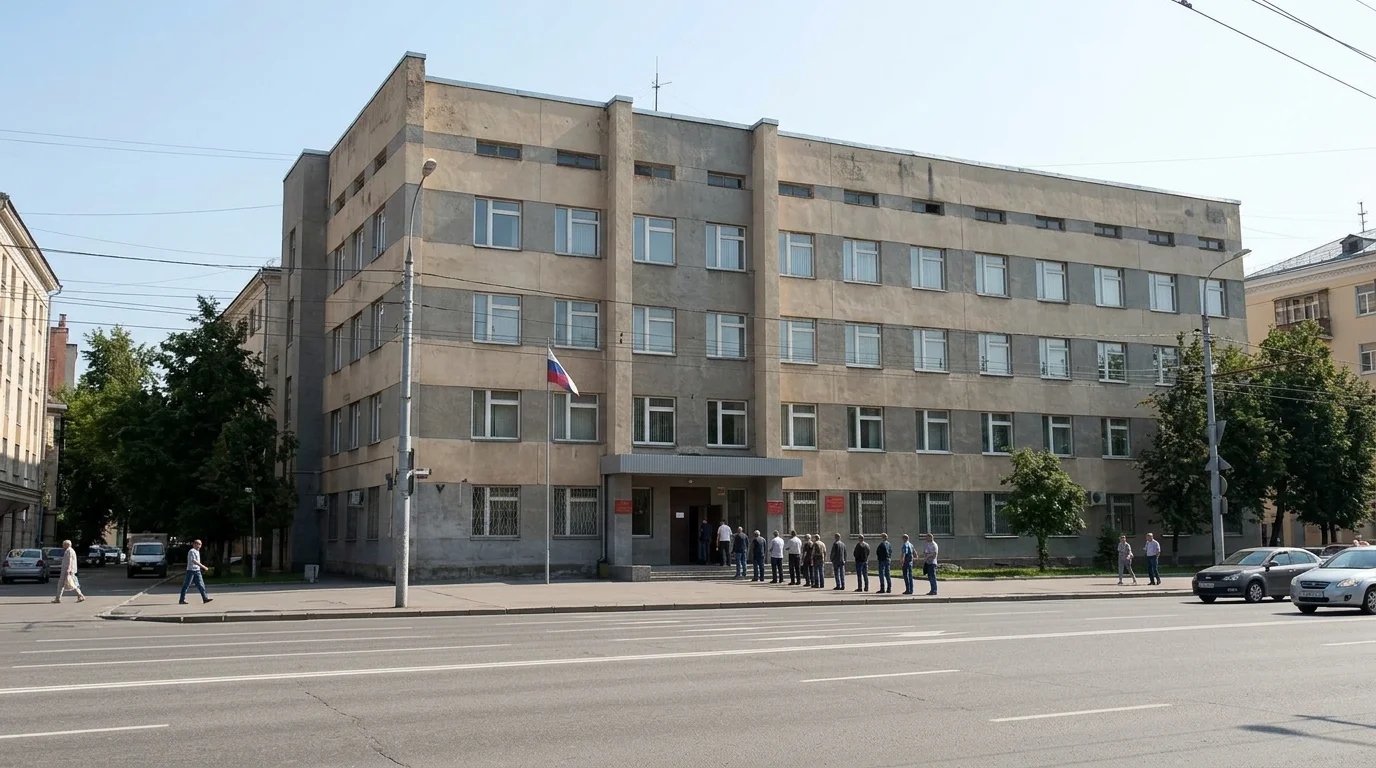 Очередь у здания военкомата